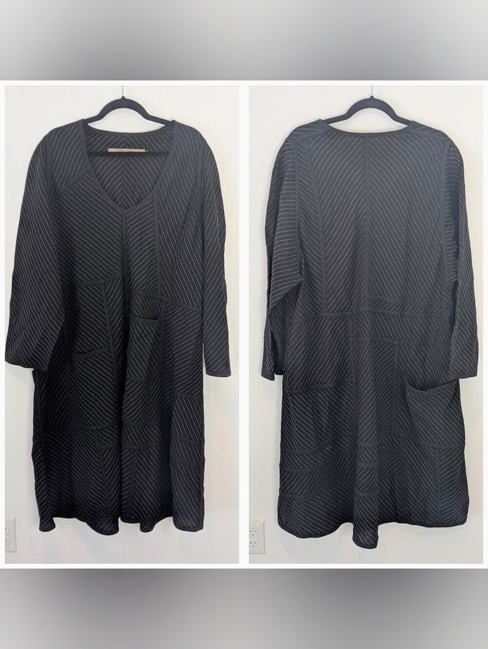 Cynthia Ashby 100% Heavy Linen Striped Midi Dress Size XL Lagenlook